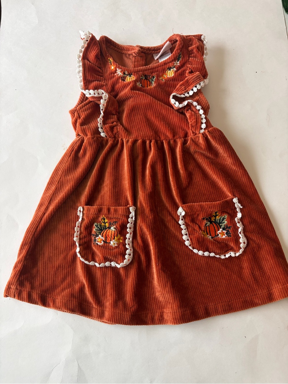 Little Lass Rust Orange Corduroy Pumpkin Dress